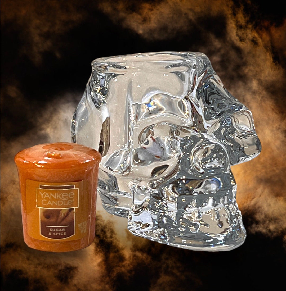 Crystal Skeleton Head Skull Votive Candle Holder / Heavy Crystal