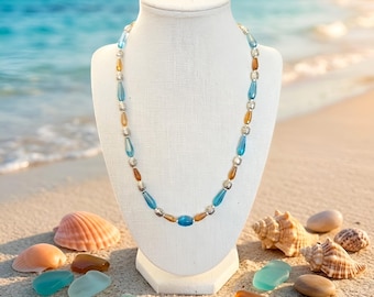 Sunkissed Shoreline: AB Sea Blue & Amber Gold Crystal Statement Strand   (Stock # 47)