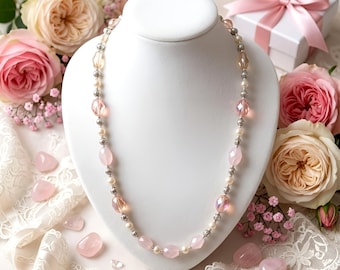 Cultured Pearl & Aurora Borealis Wedding Jewelry, Matinee Length   (Stock# 56)