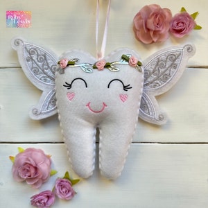 Personalized Tooth Fairy Pillow, Fairy wings,  Flower Crown and money Pocket, Girl or Boy, great gift idea