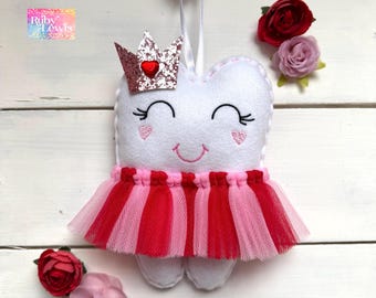 New! Personalized Tooth Fairy Pillow with Tutu, Glitter Crown or Bow, great gift idea, girl or boy