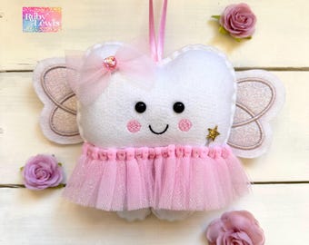 New! Personalized Tooth Fairy Pillow with Pink Tutu and bow ~ Great Gift Idea girl or boy
