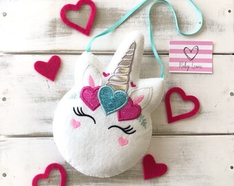 NEW!! Personalised Love heart  Unicorn Tooth Fairy Pillow with Back Pocket.