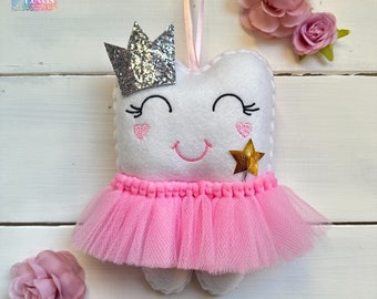 Personalized Tutu Tooth Fairy Pillow with Glitter Crown or Bow and  Magic Wand. Ideal gift idea girl or boy
