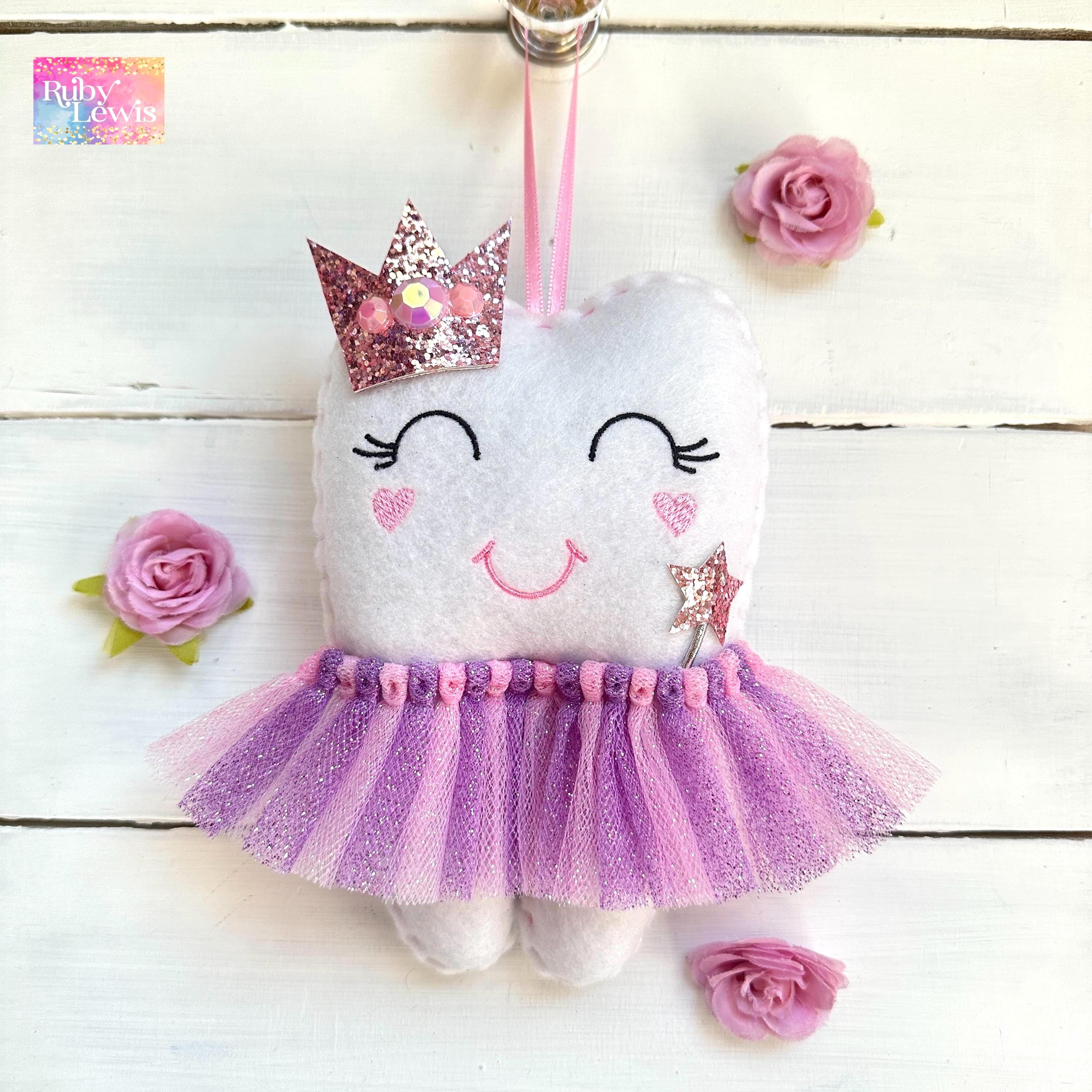 Personalized Girls Ballerina Tutu Tooth Fairy Pillow with Glitter Crown or Bow, magic wand! Gift Idea