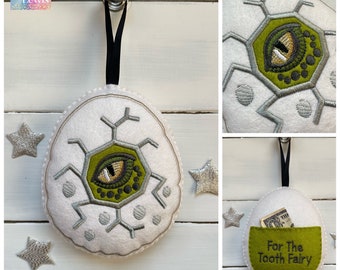 New ~ Personalized, Dinosaur Egg ~ Dragon Egg Tooth Fairy Pillow ~ Embroidered Pocket ~ boy or girl