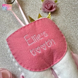 Personalized Girls Pink Tutu Love Tooth Fairy Pillow with Glitter Crown or Bow and Money Pocket. Baby Shower Gift image 7