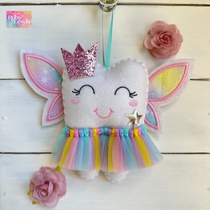 Personalized Unicorn Hair Angel Fairy Wings Tutu Tooth Fairy Pillow with Glitter Crown and Wand ~ boys ~ girls