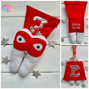 New! Personalized Boys Superhero Tooth Fairy Pillow  with super hero mask and monogram cape. Ideal gift idea