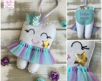 Limited! Personalized Tutu Tooth Fairy Pillow with Glitter Crown or Bow, and new addition Magic Wand. Ideal gift idea