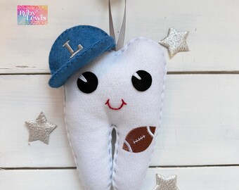 Personalized  Tooth Fairy Pillow, sports theme  baseball cap and money pocket Boy or Girl