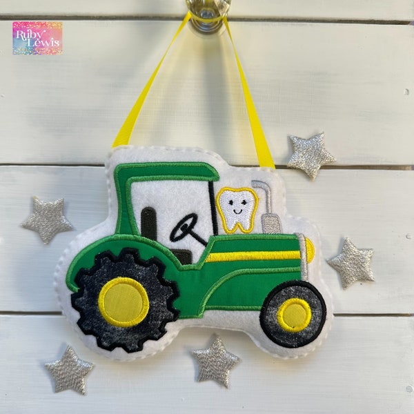 NEW!! Personalized, Farm Tractor Tooth Fairy Pillow with money pocket, perfect gift idea for boys and girls