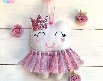 Personalized Tutu Tooth Fairy Pillow with Glitter Crown or Bow, Girl or Boy