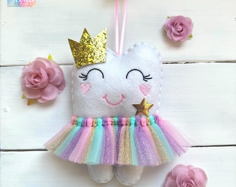 Personalized Tooth Fairy Pillow with New HEART Cheeks, Tutu and Magic Wand. Great Gift Idea girl or boy