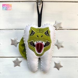 Personalized, T-Rex Dinosaur Boys or Girls Tooth Fairy Pillow, Personalized, embroidered Pocket with tail