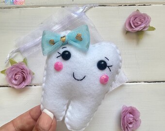 Personalized SUPER MINI Tooth Fairy Pillow, Tulle bow, jewel cheeks, optional keepsake bag. Great Gift Idea girl or boy