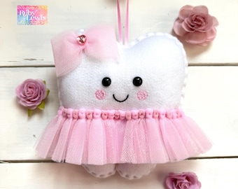 New! Personalized Tooth Fairy Pillow with Pink Tutu and bow ~ Great Gift Idea girl or boy