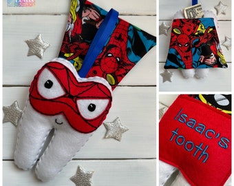 Personalized Boys Superhero Tooth Fairy Pillow with Character Cape, great gift idea!