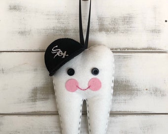 Personalized Boys Tooth Fairy Pillow,  New improved face, Sports Themed baseball cap and personalized pocket