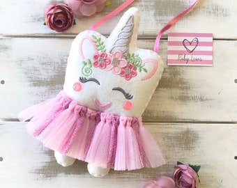 NEW!! Children's Personalised Tutu Unicorn Tooth Fairy Pillow with Back Pocket. Choose your own colours