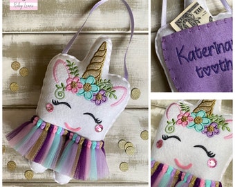 Personalized Unicorn Tutu Tooth Fairy Pillow ~ Money Pocket. Ideal Gift Idea ~ boys and girls