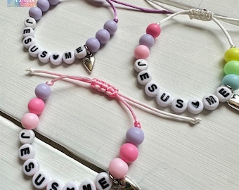 Jesus Loves Me Children’s Mixed Colour Beaded Charm Bracelet Religious gifts girl or boy