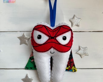 Personalized Boy or Girl Superhero Tooth Fairy Pillow with Character Cape, great gift idea!