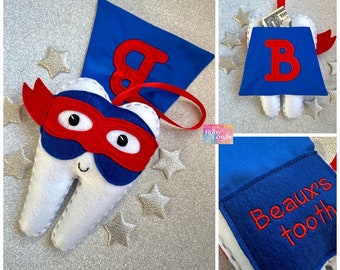 Personalized  Superhero Tooth Fairy Pillow , Monogram Cape ~ boys girls