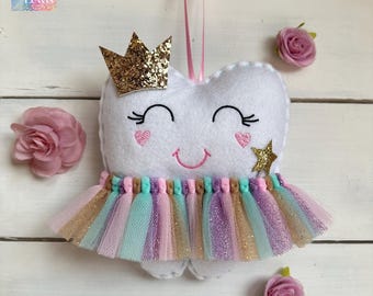 Personalized Tooth Fairy Pillow NEW SHAPE, Tutu, Crown and Wand. Great Gift Idea girl or boy