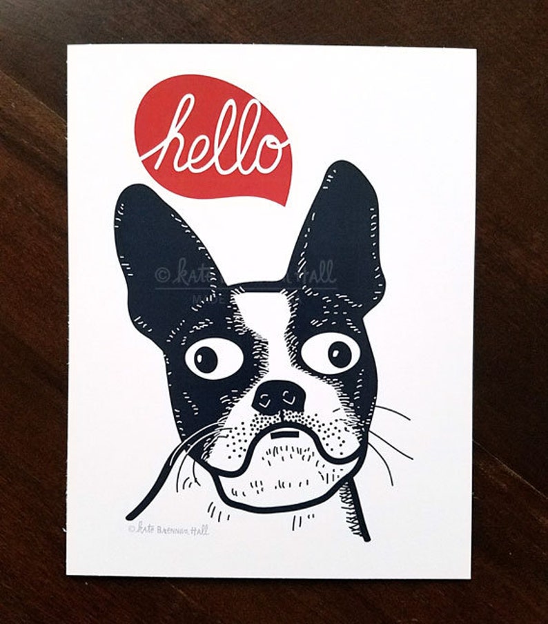 Boston Terrier Postcard Hello