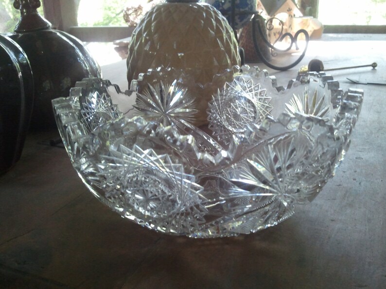 - American Brilliant Period Lead Crystal Bowl 8 14