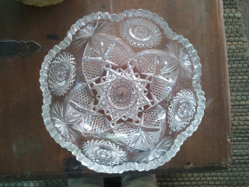 - American Brilliant Period Lead Crystal Bowl 8 14