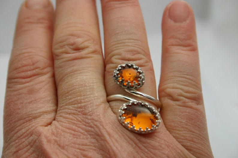 Sterling Silver Double Baltic Amber Stone Ring Amber Ring Amber Rings