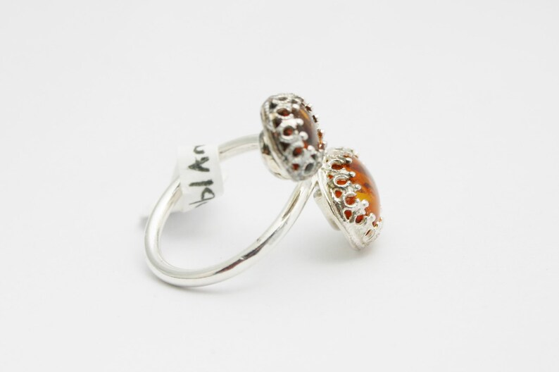 Sterling Silver Double Baltic Amber Stone Ring Amber Ring Amber Rings