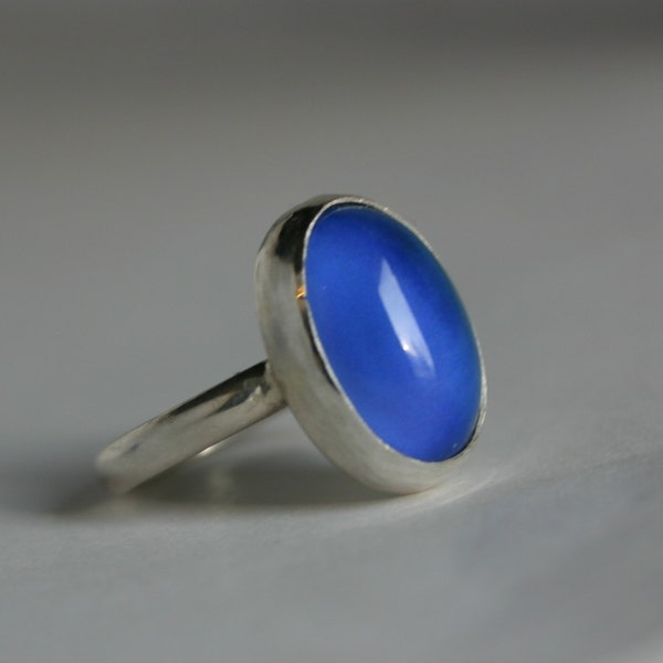 Mood ring,  silver mood ring,  Handmade Sterling Silver Smooth Bezel Med Oval Glass Mood Ring