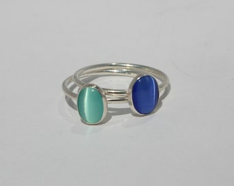 Sterling Silver Cats Eye Stacking Rings