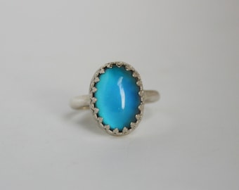 Mood Ring, Mood Rings, Sterling Silver Med Oval Mood Ring with crown bezel
