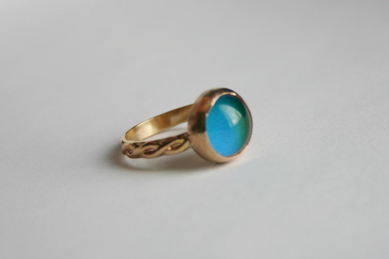 Mood Ring, 14/20 Kt Gold filled Smooth Bezel Glass Mood Ring, Gold Mood Ring, Gold Round Mood Ring image 3