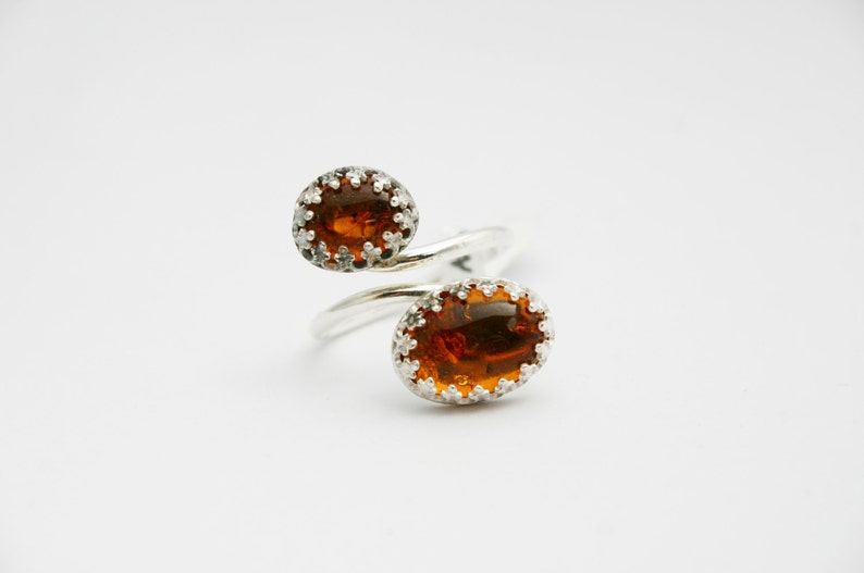 Sterling Silver Double  Baltic Amber Stone Ring Amber Ring Amber Rings