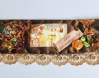 One-of-a-kind silk fabric cuff, Fabric cuff bracelet, Inspirational fabric cuff, Silk cuff bracelet, Shabby Chic fabric cuff