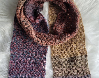 Handmade Colourful Crochet Scarf | Boho Striping Tweed Yarn | Medium Length | Handmade | Made In Canada | Gift For Her | Winter Fall ~ Gifts