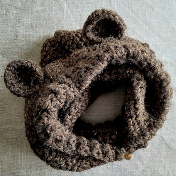 Handmade Cozy Bear Hooded Cowl - Hooded Scarf - Wool - Fall - Winter - Child Size