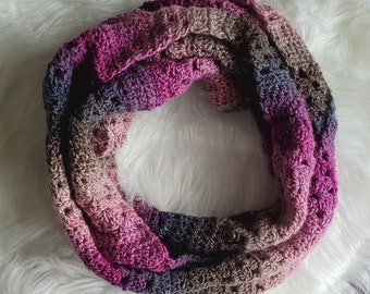 Handmade Colourful Crochet Scarf | Boho Striping Tweed Yarn | Medium Length | Handmade | Made In Canada | Gift For Her | Winter Fall | Gifts