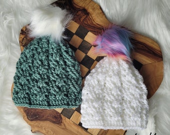 Baby 6 - 12 Month Winter Hats With Faux Fur Pom - Ready to Ship - Handmade Crochet Hats - Assorted Colours Available