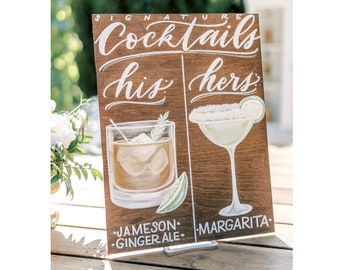 Custom Wedding Signature Drink Sign, Signature Cocktail Sign, Calligraphy, 12x16, Wood, Hand Painted Cocktail Sign, Wedding Bar Sign