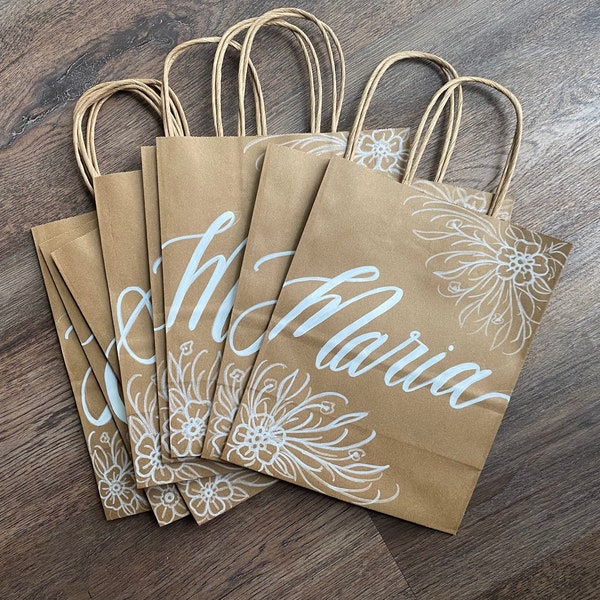 Custom Hand Lettered Gift Bags, Bachelorette Gift Bags, Bridesmaid Gift Bags, Calligraphy Bridal Party Gift Bags, Welcome Bags, Medium Bags