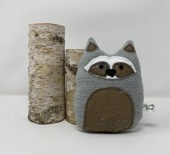 Fleece Raccoon Plushie, Hand Stitched Details