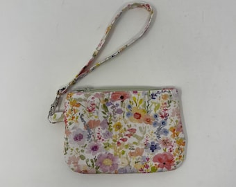 Handmade Floral Print Clutch with Zipper, Removable Wrist Strap