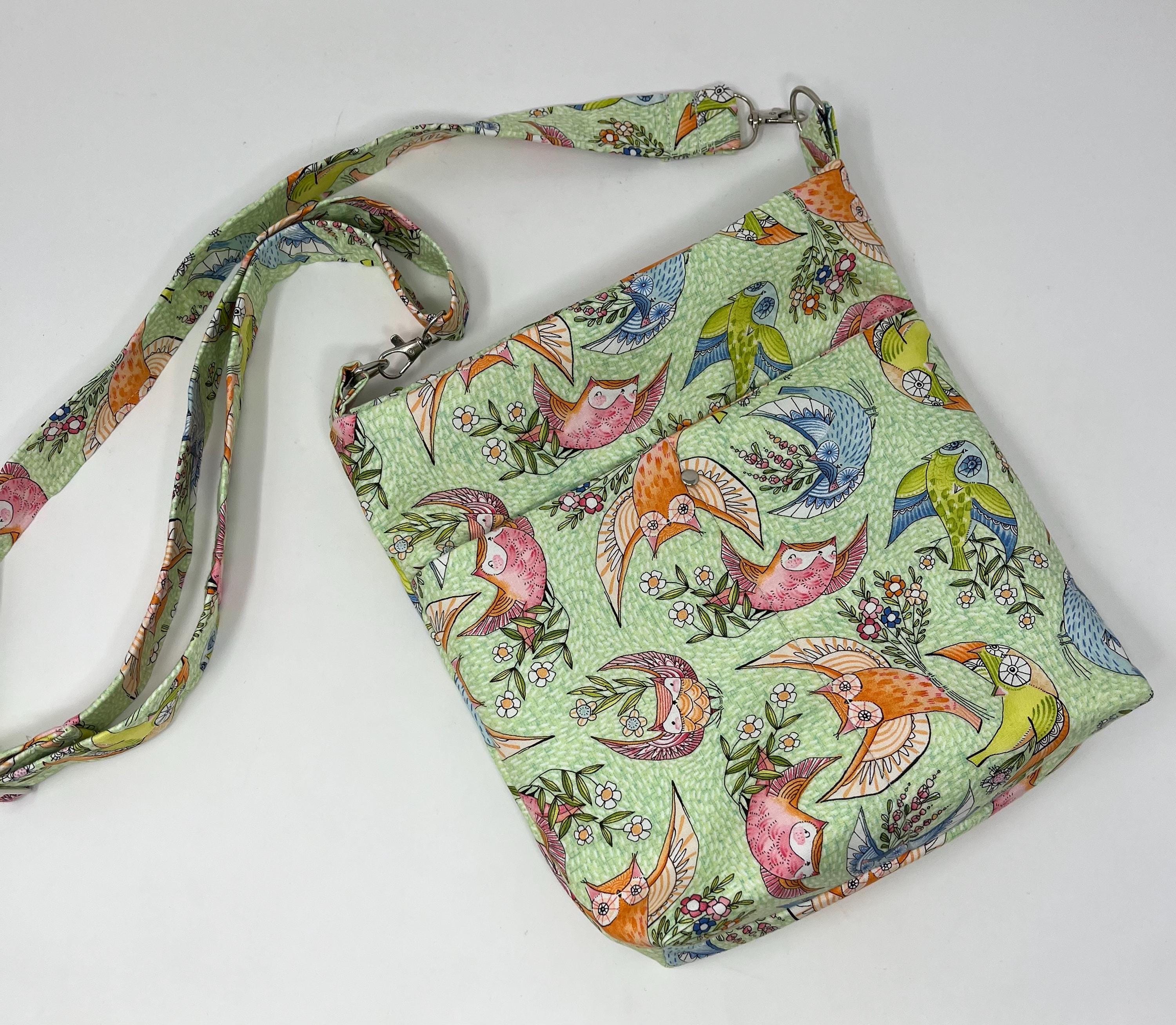 Owl Print Crossbody Bag, Handmade Cotton Shoulder Bag