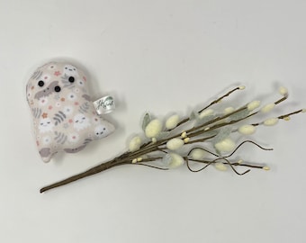 Floral Ghost Plushie, Hand Stitched Details